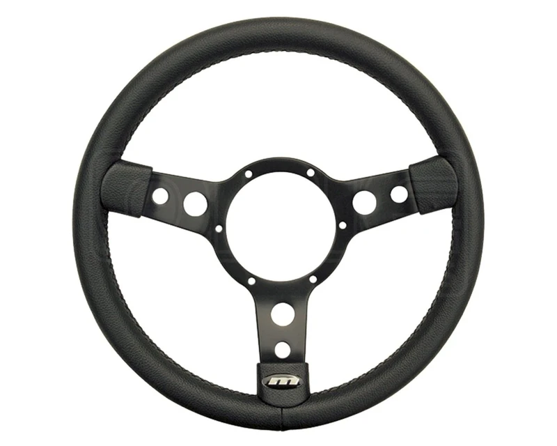 Mountney 33SBLB Black Center Semi - Dished 3 Spoke, Black Leather
