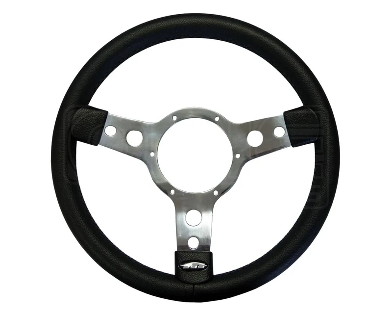 Mountney 33SPLB Polished Center Semi - Dished 3 Spoke, Black Leather