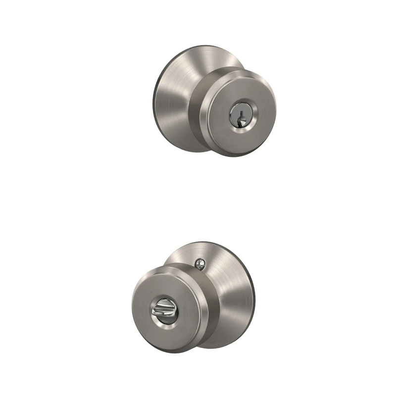 Schlage F51A BWE 619 Bowery Entrance Lock Knob, Satin Nickel