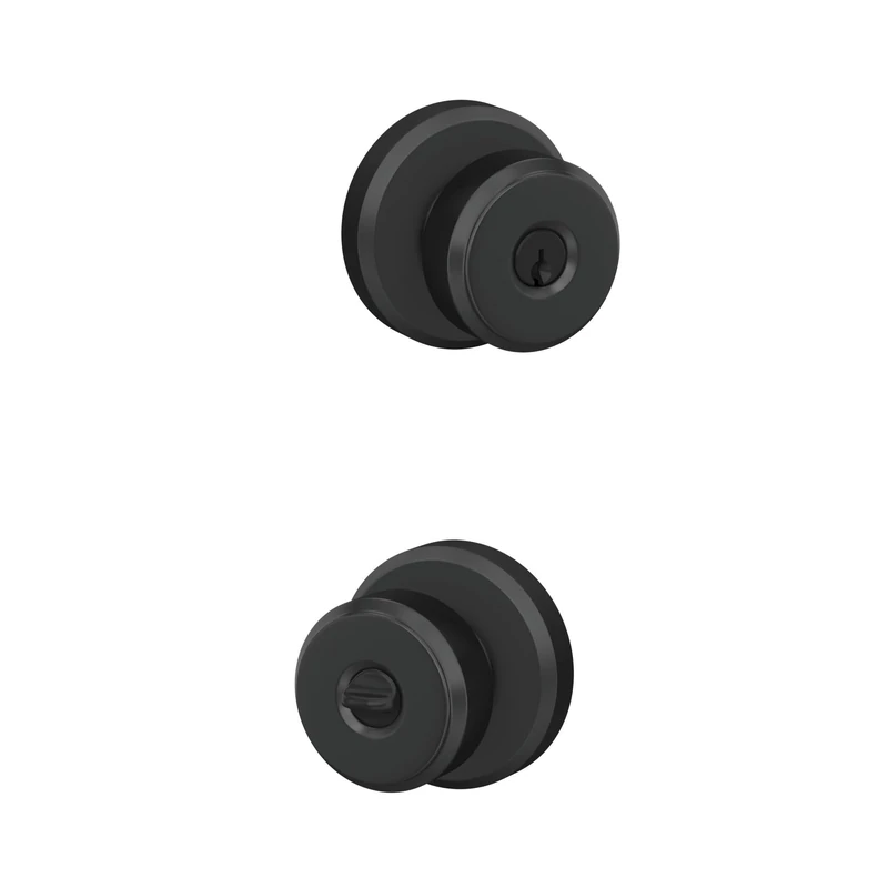 SCHLAGE F51ABWE622GSN Bowery Door Knob with Greyson Trim Keyed Entry Lock, Matte Black