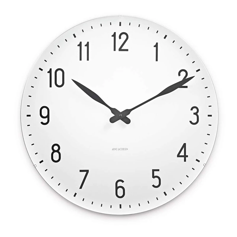 Arne Jacobsen Wall Clock, Aluminium Mineral glass, White, 48 cm