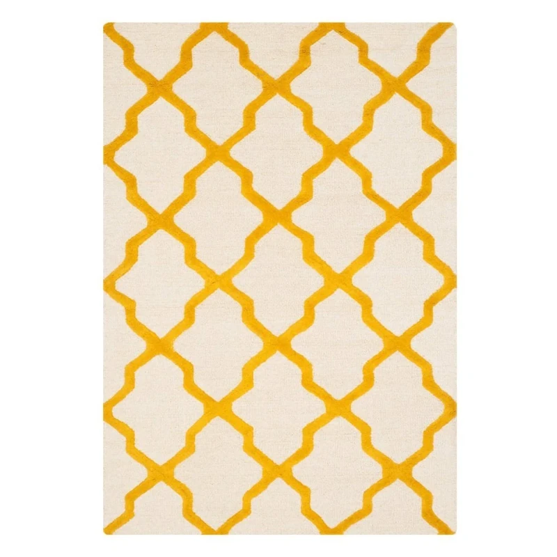 Safavieh Trellis Indoor Hand Tufted Runner Area Rug, Cambridge Collection, CAM121, in Ivory / Gold, 76 X 244 cm for Living Room, Bedroom or Any Indoor Space