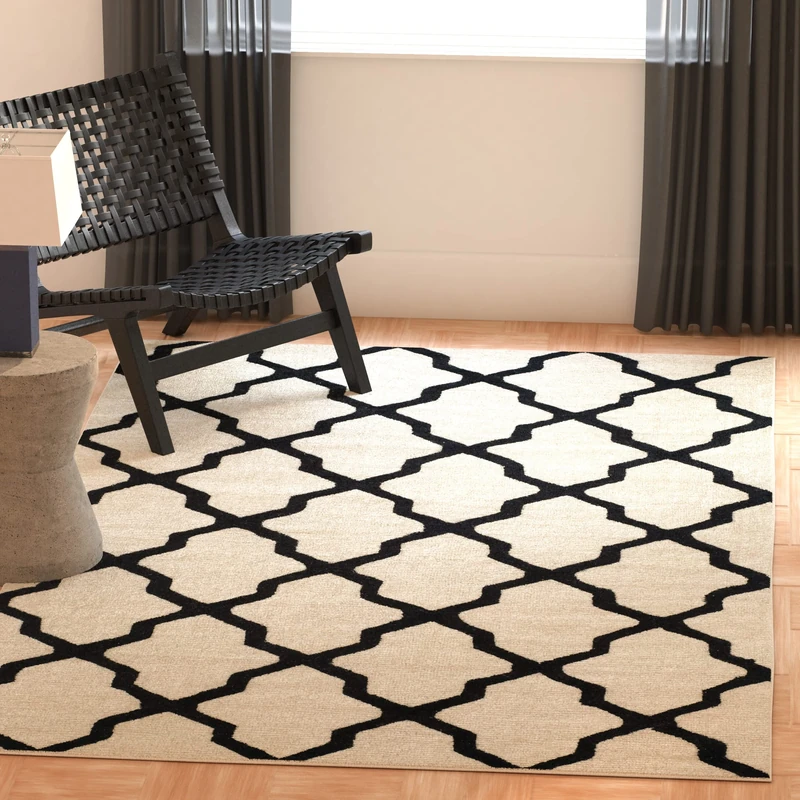 Safavieh Trellis Indoor Hand Tufted Rectangle Area Rug, Cambridge Collection, CAM121, in Ivory / Black, 152 X 244 cm for Living Room, Bedroom or Any Indoor Space