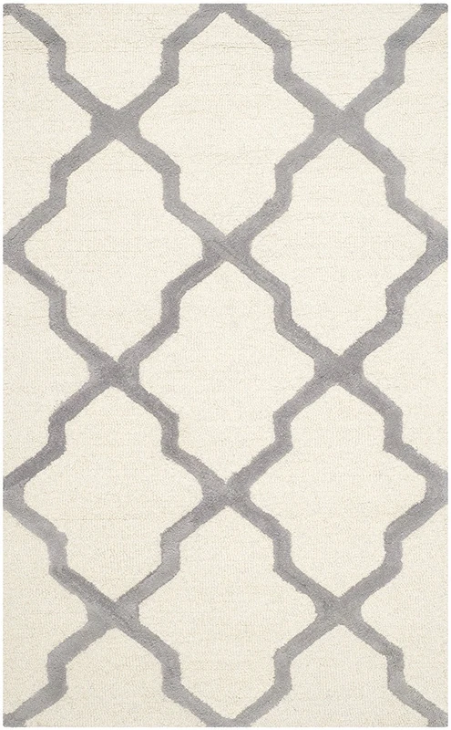 Safavieh Trellis Indoor Hand Tufted Rectangle Area Rug, Cambridge Collection, CAM121, in Ivory / Silver, 91 X 152 cm for Living Room, Bedroom or Any Indoor Space