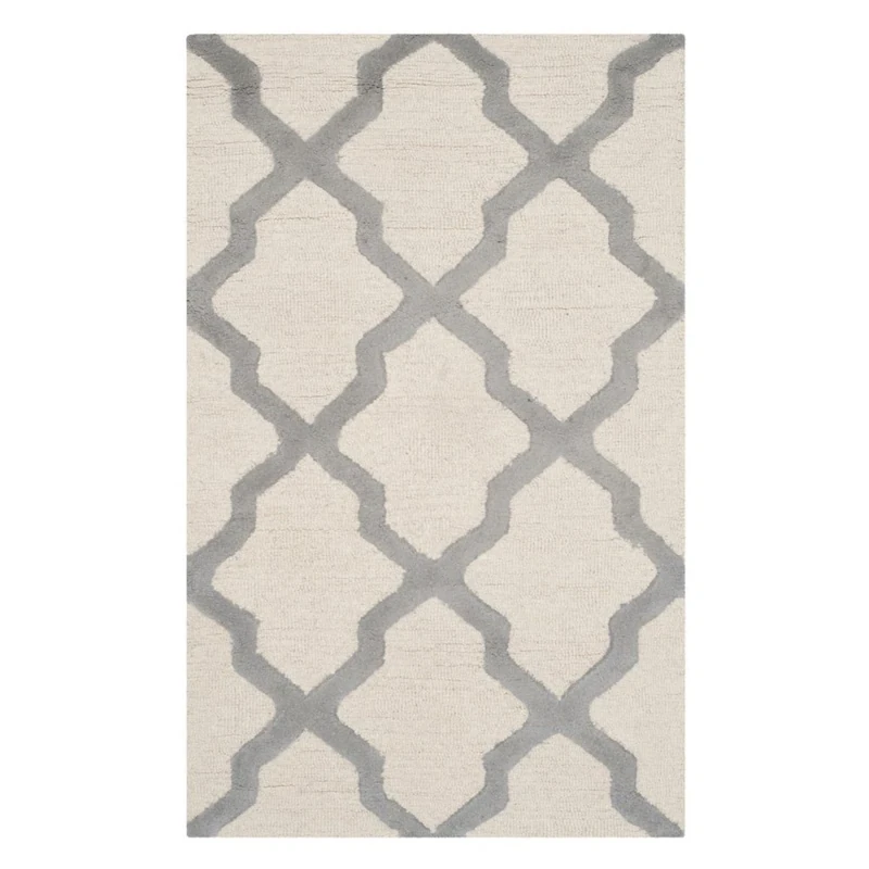 Safavieh Trellis Indoor Hand Tufted Runner Area Rug, Cambridge Collection, CAM121, in Ivory / Silver, 76 X 244 cm for Living Room, Bedroom or Any Indoor Space