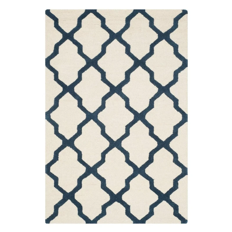 Safavieh Trellis Indoor Hand Tufted Rectangle Area Rug, Cambridge Collection, CAM121, in Ivory / Navy, 122 X 183 cm for Living Room, Bedroom or Any Indoor Space
