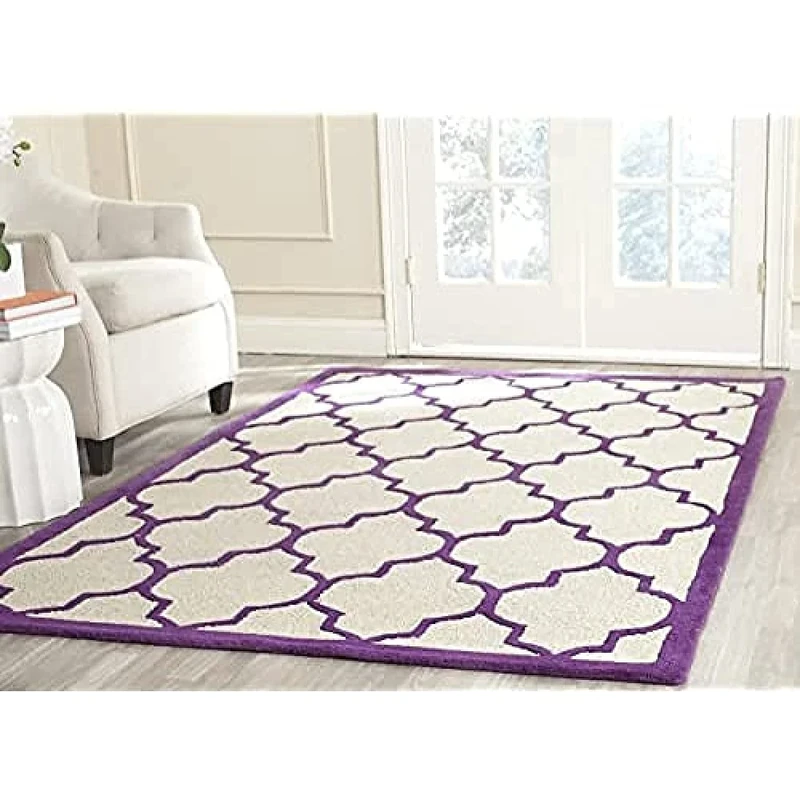Safavieh Trellis Indoor Hand Tufted Square Area Rug, Cambridge Collection, CAM134, in Ivory / Purple, 183 X 183 cm for Living Room, Bedroom or Any Indoor Space