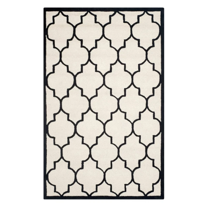 SAFAVIEH Trellis Rug for Living Room, Dining Room, Bedroom - Cambridge Collection, Short Pile, in Ivory and Black, 76 X 244 cm