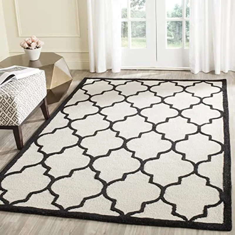Safavieh Trellis Indoor Hand Tufted Rectangle Area Rug, Cambridge Collection, CAM134, in Ivory / Black, 152 X 244 cm for Living Room, Bedroom or Any Indoor Space