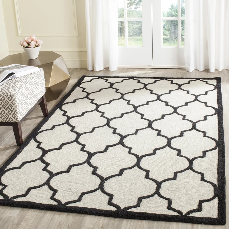 Safavieh Trellis Indoor Hand Tufted Rectangle Area Rug, Cambridge Collection, CAM134, in Ivory / Black, 122 X 183 cm for Living Room, Bedroom or Any Indoor Space