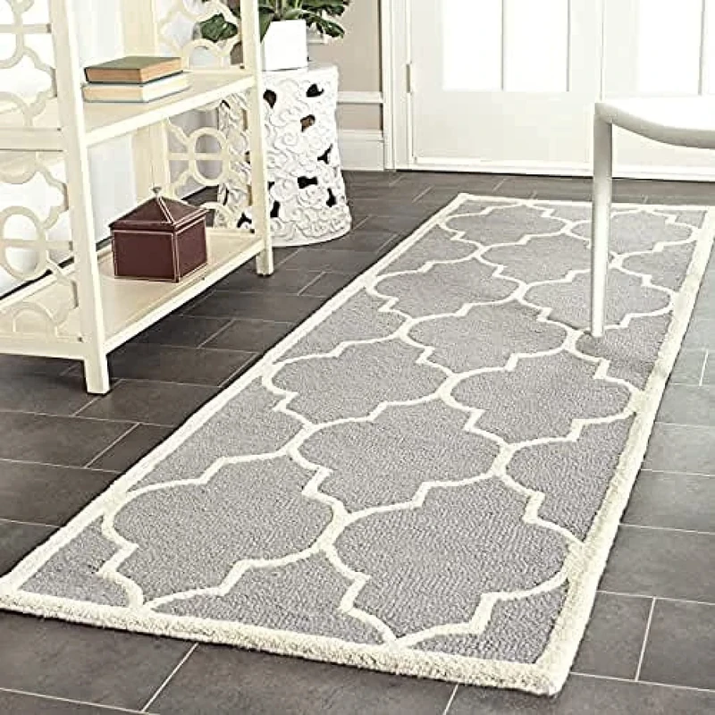 Safavieh Trellis Indoor Hand Tufted Rectangle Area Rug, Cambridge Collection, CAM134, in Dark Grey / Ivory, 183 X 274 cm for Living Room, Bedroom or Any Indoor Space