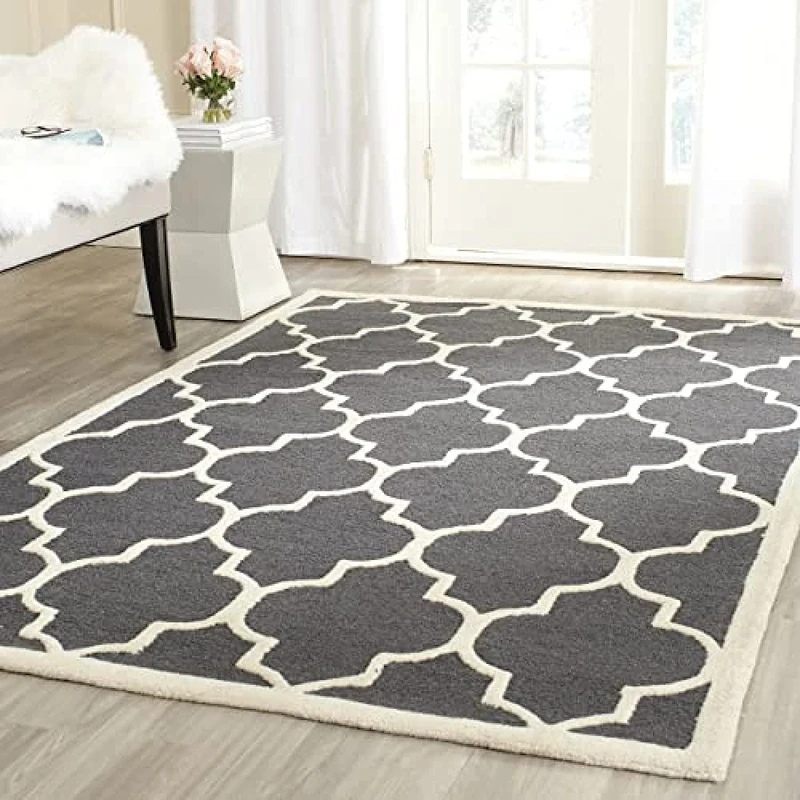 Safavieh Trellis Indoor Hand Tufted Rectangle Area Rug, Cambridge Collection, CAM134, in Dark Grey / Ivory, 152 X 244 cm for Living Room, Bedroom or Any Indoor Space