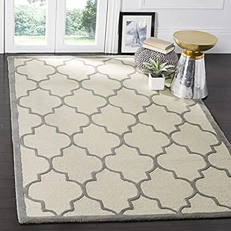 Safavieh Trellis Indoor Hand Tufted Rectangle Area Rug, Cambridge Collection, CAM134, in Ivory / Silver, 183 X 274 cm for Living Room, Bedroom or Any Indoor Space