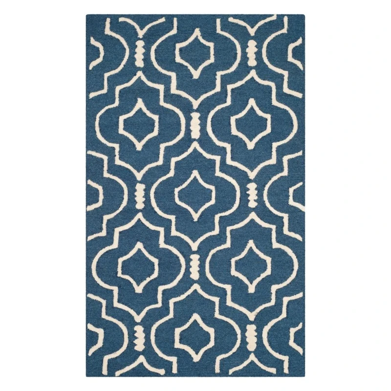 Safavieh Modern Indoor Hand Tufted Rectangle Area Rug, Cambridge Collection, CAM141, in Navy Blue / Ivory, 91 X 152 cm for Living Room, Bedroom or Any Indoor Space