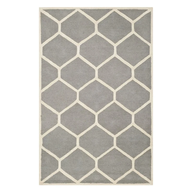 Safavieh Modern Indoor Hand Tufted Rectangle Area Rug, Cambridge Collection, CAM144, in Silver / Ivory, 122 X 183 cm for Living Room, Bedroom or Any Indoor Space