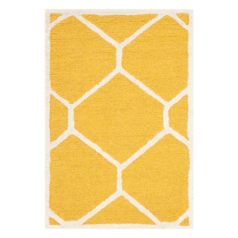 Safavieh Modern Indoor Hand Tufted Rectangle Area Rug, Cambridge Collection, CAM144, in Gold / Ivory, 122 X 183 cm for Living Room, Bedroom or Any Indoor Space