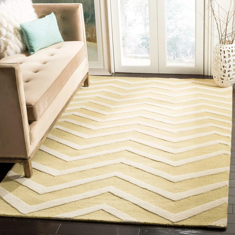 Safavieh Contemporary Indoor Hand Tufted Rectangle Area Rug, Cambridge Collection, CAM714, in Light Gold / Ivory, 122 X 183 cm for Living Room, Bedroom or Any Indoor Space