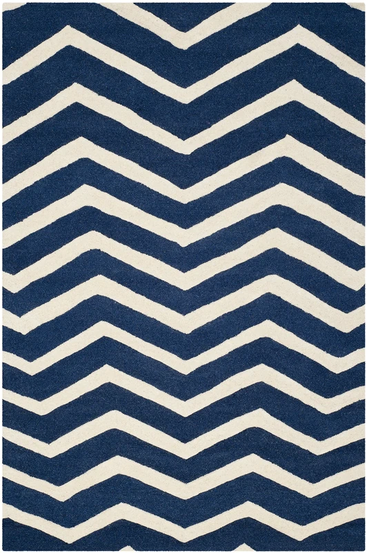 Safavieh Contemporary Indoor Hand Tufted Rectangle Area Rug, Cambridge Collection, CAM714, in Navy / Ivory, 122 X 183 cm for Living Room, Bedroom or Any Indoor Space