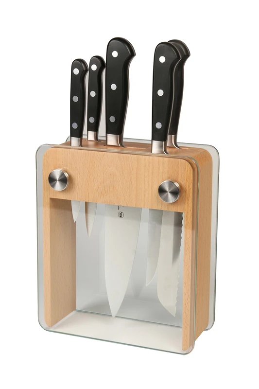 Mercer Culinary Renaissance 6-Piece Stainless Steel Forged Knife Block Set in Wood Block with Tempered Glass, Multi-Colour