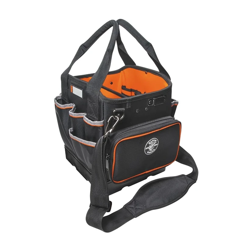 Tool Bag Tote with Shoulder Strap Has 40 Pockets for Tool Storage and Orange Interior KLEIN TOOLS 5541610-14