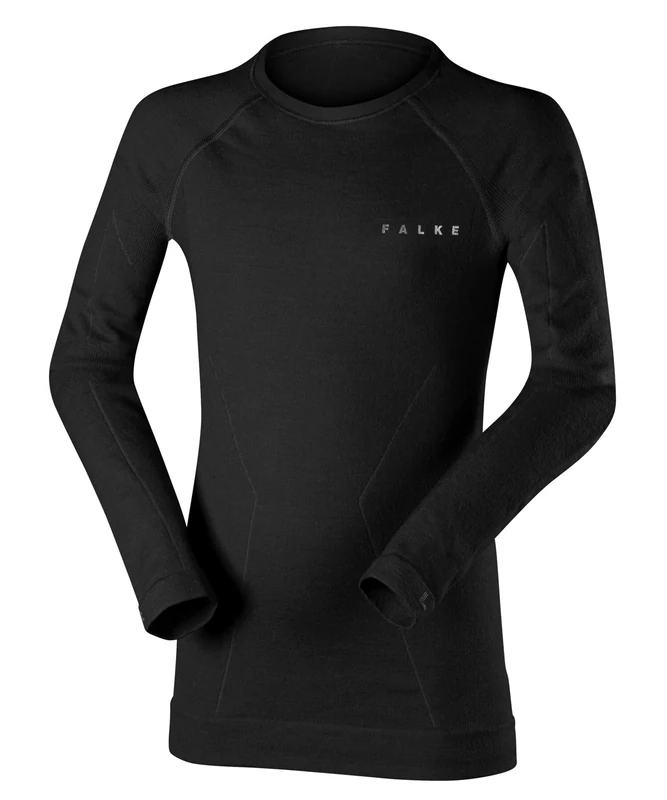 FALKE Unisex Kids Wool-Tech K L/s Sh Functional Yarn Quick Dry 1 Piece Base Layer Top, Black 3000, 3-4