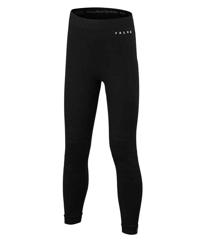FALKE Unisex Kids Wool-Tech Long K Ti Functional Yarn Quick Dry 1 Piece Base Layer Bottom, Black 3000, 7-8