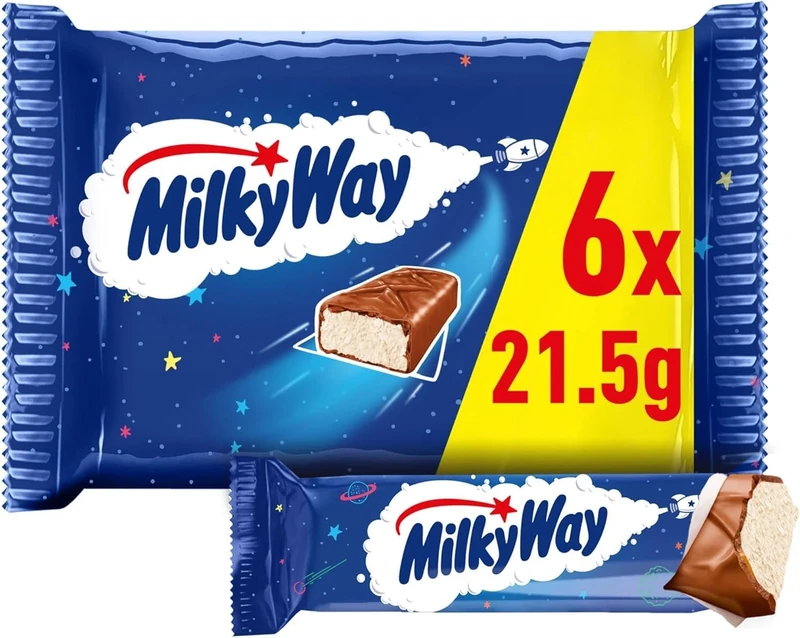 Milky Way Chocolate Bars, Nougat & Milk Chocolate Multipack, 6 x 21.5g, Ideal Christmas Chocolate Gifts, Snacks or Hamper