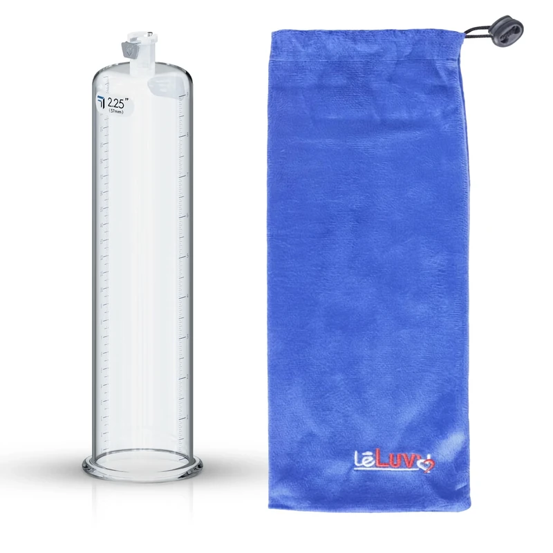LeLuv Vacuum Cylinder for Enhancement Pumps Seamless Untapered Medical-Grade Clear Acrylic with Measurement Marks and Locking Fitting 2.25 inch x 9 inch - Image 1