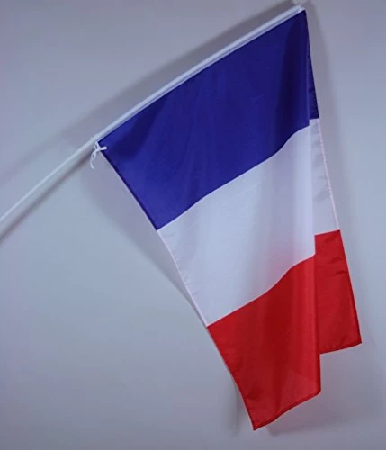 AZ FLAG - FRANCE FLAG 2' x 3' white pole - FRENCH FLAGS 60 x 90 cm - BANNER 2x3 ft with stick - New - Image 1
