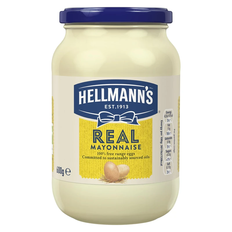 Hellmann's Real Mayonnaise with free-range eggs mayo for fries, burgers, and salads 600 g
