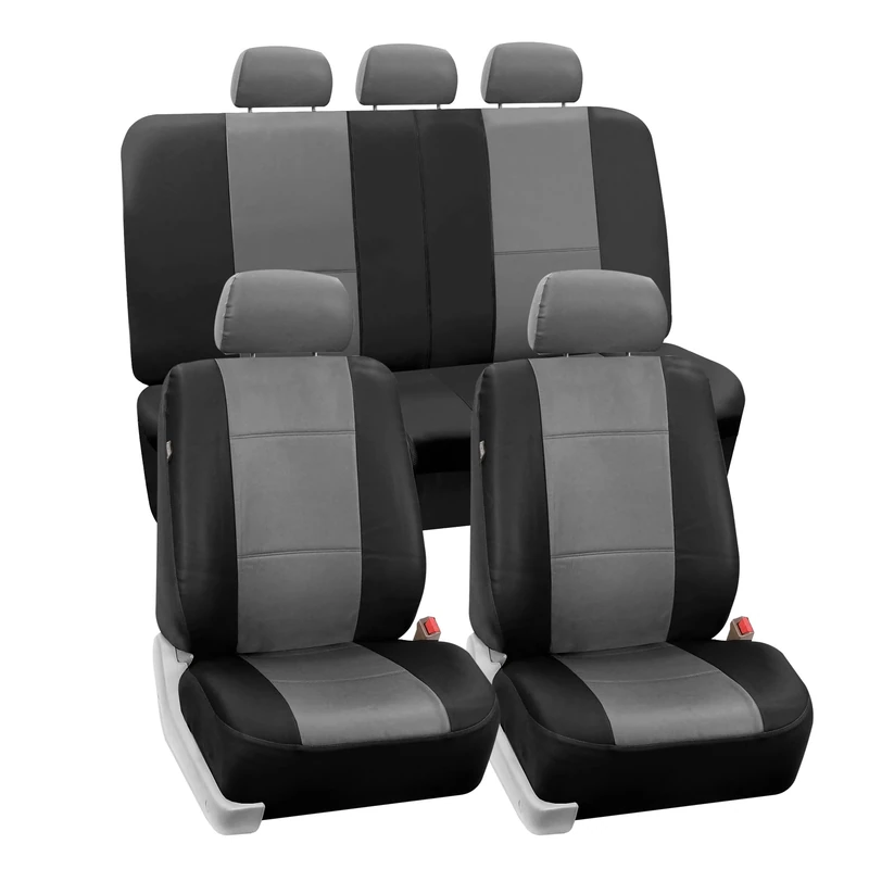 FH GROUP FH-PU002115 Classic Exquisite Leather Car Seat Covers Airbag Compatible And Split Bench Grey/Black
