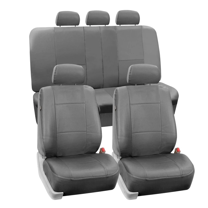 FH GROUP FH-PU002-1115 Classic Exquisite Leather Car Seat Covers Airbag Compatible And Split Bench Solid Grey