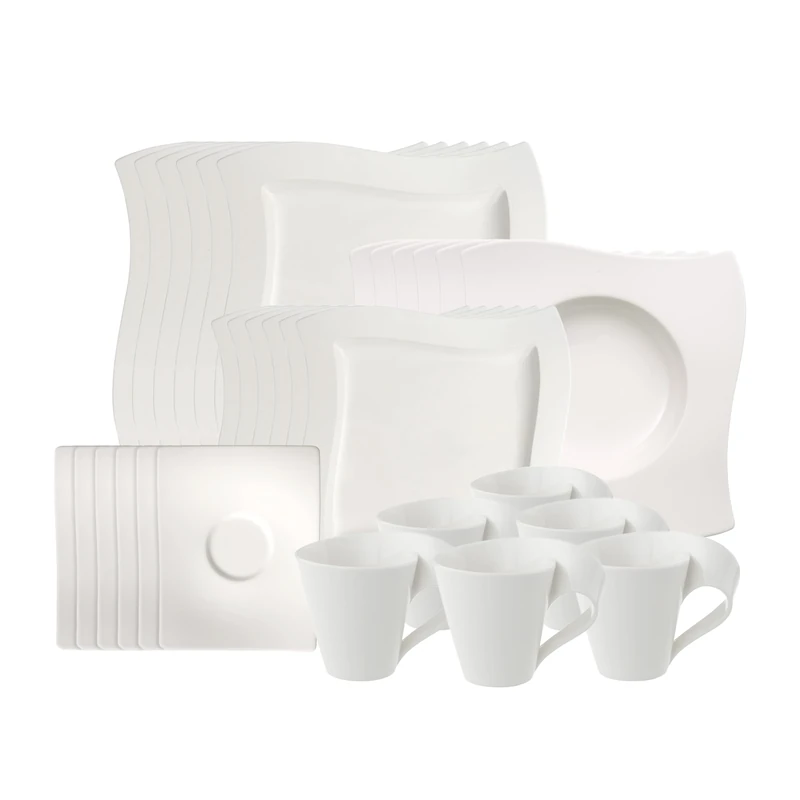 Villeroy & Boch NewWave Basic Table Set for up to 6 people, 30 pieces, Premium Porcelain, White