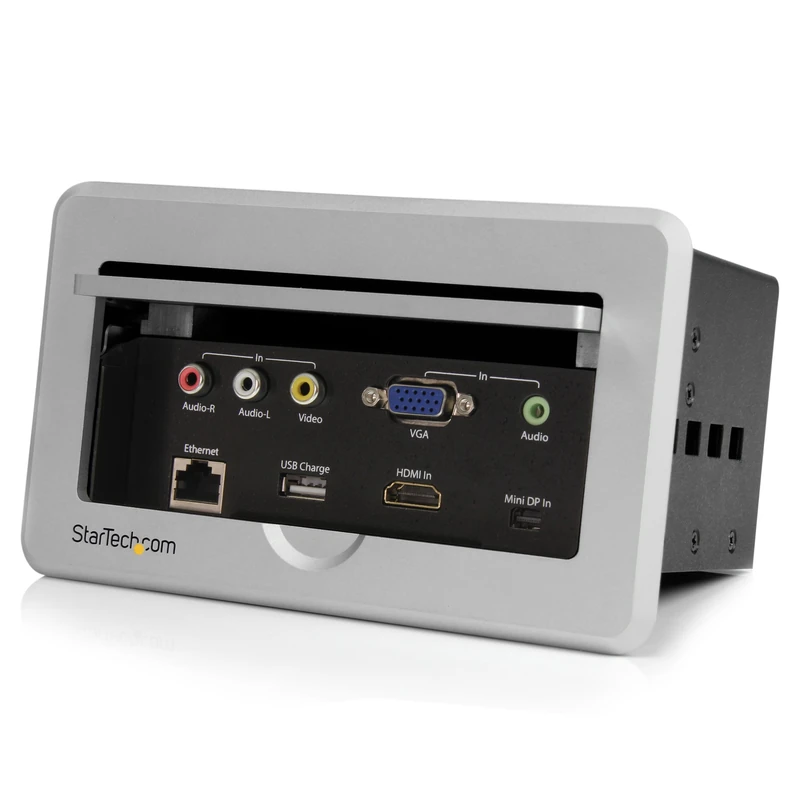 StarTech.com Conference Table Connectivity Pop up Box with AV and Data Ports - HDMI, VGA, Component, MDP to HDMI Output (BOX4HDECP), white