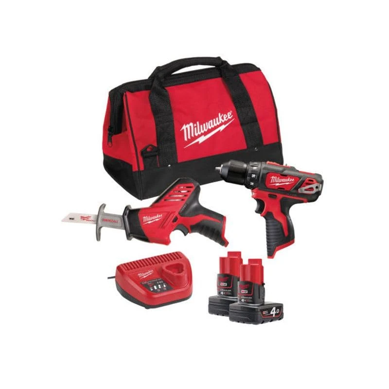 4933441230 12 V M12BDD-0 Screwdriver Drill + C12HZ-0 MILWAUKEE Sbare Saw 2 x 4.0Ah Batteries + C12 Charger + Carry Bag