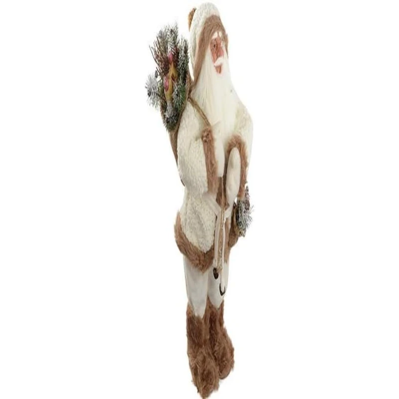 WeRChristmas Standing Santa with Gift Sack in a Fur Outfit Decoration, 60 cm - White/Brown