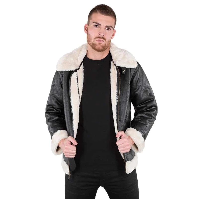Alpha Industries B3 FL Leather Jacket for Men Black