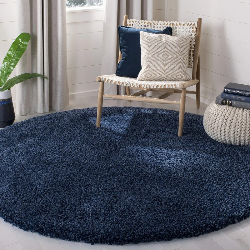 Safavieh Shaggy Indoor Woven Round Area Rug, California Shag Collection, SG151, in Navy, 201 x 201 cm for Living Room, Bedroom or Any Indoor Space