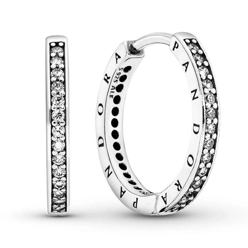 Pandora Signature Women's Sterling Silver Cubic Zirconia Hoop Earrings, 2.3mm, No Box