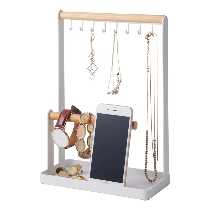 YAMAZAKI 2311 TOSCA Accessory Stand, White, Steel/Wood, Minimalist Design, 20 x 10.5 x 28.5 cm (LxWxH) - Image 1