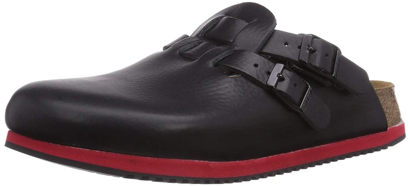 Birkenstock Kay SL Women's Clogs Natural Leather Soft Bed Slim, White Black, 8/8.5 UK