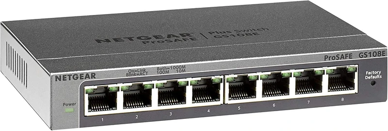 NETGEAR 8 Port Gigabit Ethernet Managed Network Switch (GS108E) - Ethernet Splitter - Ethernet Hub - Plug-and-Play - Silent Operation - Desktop or Wall Mount