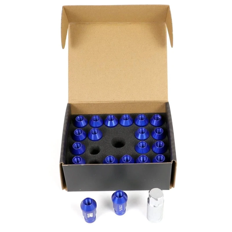 OMP SPEED Set 20 Wheel Nuts with Metric M12X1.25 19 Long Threaded Wrench 40MM Color Blue 7075 Aluminum