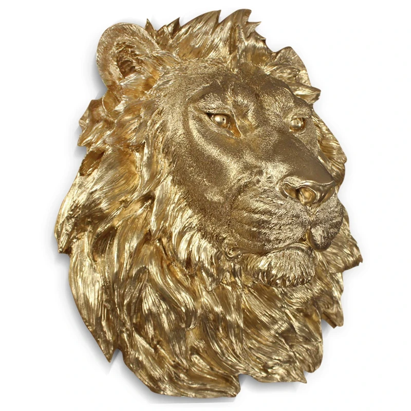 Wallcharmers Lion in Gold - Faux Head Bust Mounted Fauxidermy Decorative Fake Resin Animal Mount Taxidermy Replica Decor Art