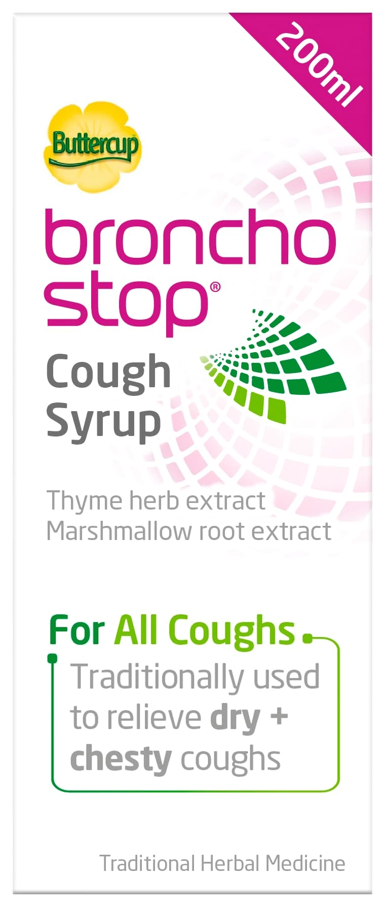 Bronchostop Cough Syrup (200ml) - Relief for Dry or Chesty Coughs - with Natural Thyme Herb and Marshmallow Root Extract - Non Drowsy Cough Medicine That Can Be Diluted & Undiluted - Alcohol Free