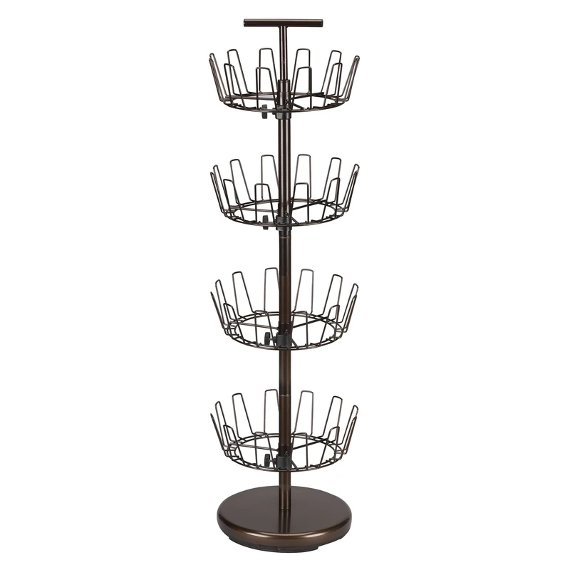 Household Essentials 4-Tier Revolving Tree, Heavy-Duty Steel with Stabilized Base, Holds 24 Pairs of Shoes, for Most Styles, Antique Bronze, Metal
