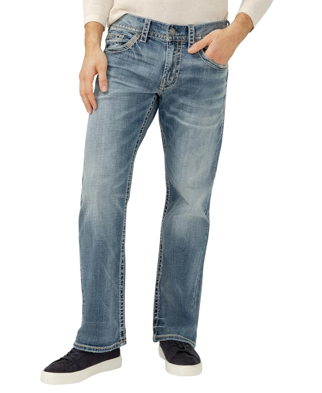Silver Jeans Co. Men's Zac Relaxed Fit Straight Leg Jeans, Light Indigo, 32W x 32L