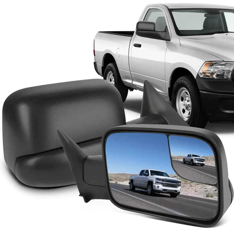 ECCPP® Black Manual adjusted Side View Mirror Tow Towing Mirrors Left & Right Pair Set Replacement fit for 94-01 Dodge Ram 1500, 94-02 Ram 2500 3500 Truck