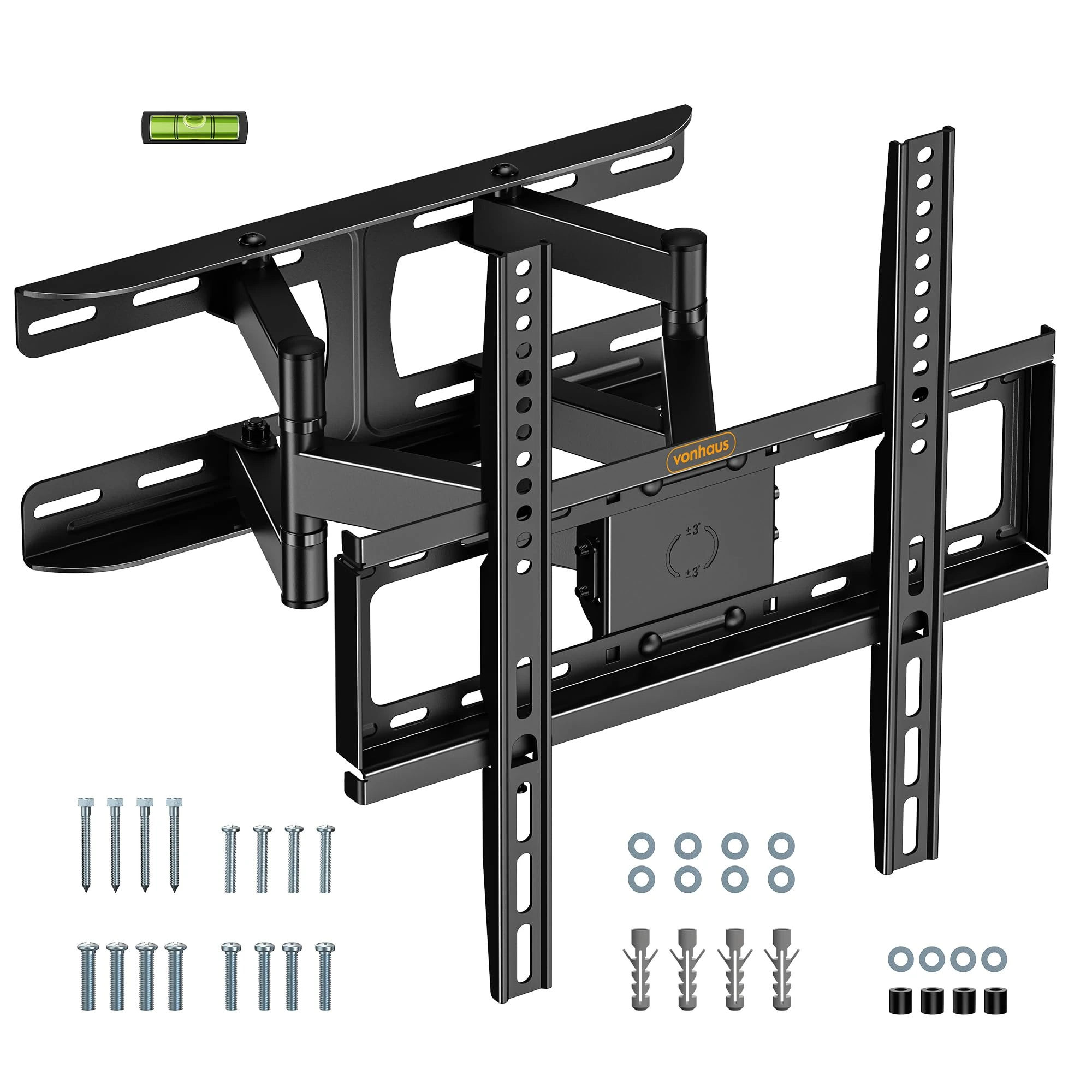 VonHaus Tilt and Swivel TV Wall Bracket for 24-75" Screens, Wall Mount w/Spirit Level, 45kg Capacity, Max VESA: 400x400mm, for Curved and Flat Screens