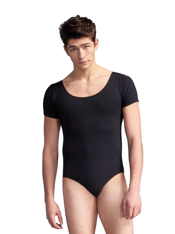 Capezio Men's Tactel Short Sleeve Leotard, Black, Medium